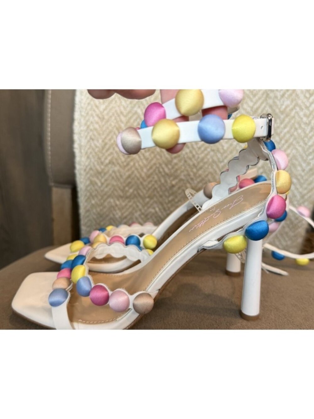 Gianni Bini Jess Southern Phoebe Pastel Rainbow Barbiecore Bead Sandal Heel 8.5